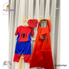 Bộ Đồ Siêu Nhân Nhện Cho Bé - Trang Phục Hóa Trang Siêu Anh Hùng Với Tà Bay, Mũ Chùm Đầu & Mặt Nạ, Dành Cho Trẻ Từ 11-33kg