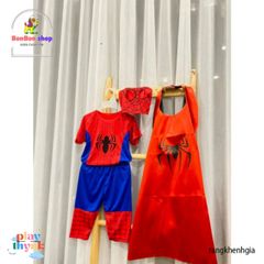 Bộ Đồ Siêu Nhân Nhện Cho Bé - Trang Phục Hóa Trang Siêu Anh Hùng Với Tà Bay, Mũ Chùm Đầu & Mặt Nạ, Dành Cho Trẻ Từ 11-33kg