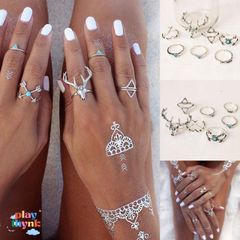Set 7 Nhẫn Cổ Điển Boho Phong Cách Nữ - Trang Sức Thời Trang Độc Đáo Bằng Hợp Kim và Ngọc Lam