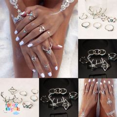 Set 7 Nhẫn Cổ Điển Boho Phong Cách Nữ - Trang Sức Thời Trang Độc Đáo Bằng Hợp Kim và Ngọc Lam