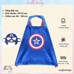 Áo choàng Captain America cho bé trai kèm mặt nạ, chất satin cao cấp, 70x70cm, lý tưởng cho Halloween và cosplay