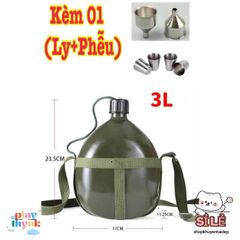Bình Nhôm Xanh Dương Lính Cũ Vintage - Bình Tông Đeo Dù 1L/1.5L/3L Thể Thao Du Lịch Phong Cách Hoài Niệm