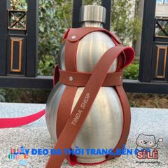 Bình Inox Hồ Lô 1.65L Chống Gỉ Có Dây Đeo Da - Dụng Cụ Dã Ngoại Tiện Lợi Cho Cắm Trại, Picnic, Du Lịch
