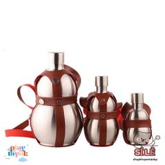 Bình Inox Hồ Lô 1.65L Chống Gỉ Có Dây Đeo Da - Dụng Cụ Dã Ngoại Tiện Lợi Cho Cắm Trại, Picnic, Du Lịch