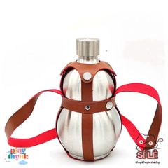 Bình Inox Hồ Lô 1.65L Chống Gỉ Có Dây Đeo Da - Dụng Cụ Dã Ngoại Tiện Lợi Cho Cắm Trại, Picnic, Du Lịch