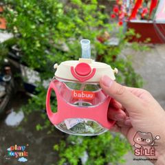 Bình nước Babuu 330ml chống sặc cho bé - Bình tập uống nhựa Tritan an toàn, có tay cầm và dây đeo tiện lợi