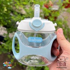 Bình nước Babuu 330ml chống sặc cho bé - Bình tập uống nhựa Tritan an toàn, có tay cầm và dây đeo tiện lợi