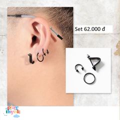 Bộ Ba Khuyên Tai Thời Trang - Khuyên Vòng GD, Khuyên Chữ U Nhọn, Khuyên Tam Giác Thanh Lịch - Trang Sức Thời Thượng