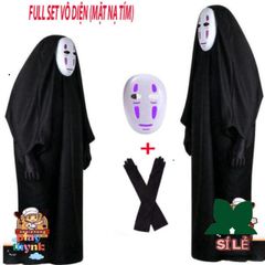 Bộ Cosplay Vô Diện Phong Cách Spirited Away - Gồm Mặt Nạ, Áo Body & Găng Tay, Size S-XL, Trang Phục Hóa Trang Halloween
