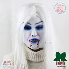 Mặt Nạ Ma Nữ Tóc Dài Màu Trắng Zombie - Phụ Kiện Hóa Trang Halloween và Tết Trung Thu Độc Đáo