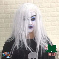 Mặt Nạ Ma Nữ Tóc Dài Màu Trắng Zombie - Phụ Kiện Hóa Trang Halloween và Tết Trung Thu Độc Đáo