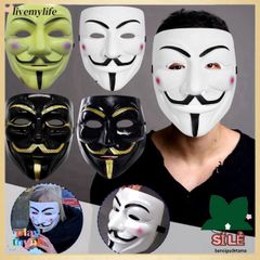 Mặt nạ V For Vendetta Halloween - Mặt nạ ma kinh dị cho trang phục độc đáo, phong cách điện ảnh, chất liệu nhựa nhẹ 19x16cm