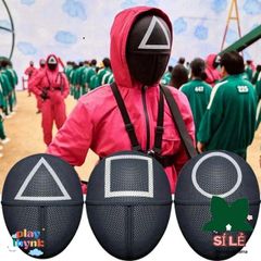 Mặt Nạ Cosplay Squid Game Hình Vuông & Tam Giác - Đạo Cụ Halloween Dành Cho Nam & Nữ, Thời Trang Nhập Vai độc đáo