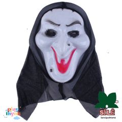 Mặt Nạ Scream Đen Huyền Bí - Phụ Kiện Halloween Kinh Dị Cho Bữa Tiệc Hóa Trang, Kích Thước 9x18cm, Chất Liệu Nhựa Dẻo