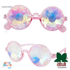 Kính Mát Pha Lê Henghome - Kính Tròn Chất Lượng Cao Màu Hồng và Đen, Phụ Kiện Tiệc Tùng Sang Trọng 2023