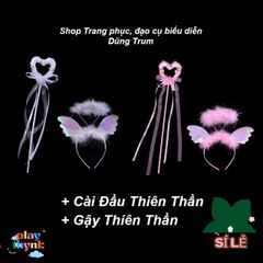 Set Trang Phục Hóa Trang Thiên Thần Cánh Lông Vũ Đen Trắng - Phụ Kiện Biểu Diễn Đáng Yêu Cho Bé và Người Lớn