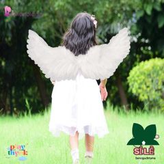 Cánh Thiên Thần Trắng cho Trẻ Em - Bộ Trang Phục Hóa Trang Halloween với Băng Đô và Que - Quà Tặng Đáng Yêu cho Bé Gái