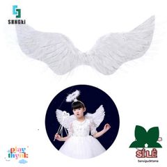 Cánh Thiên Thần Trắng Cho Bé - Đồ Trang Trí Sinh Nhật & Halloween - Lông Vũ Nhẹ, Dây Chun Đeo Vai, Hoàn Hảo Cho Bất Kỳ Dịp Lễ