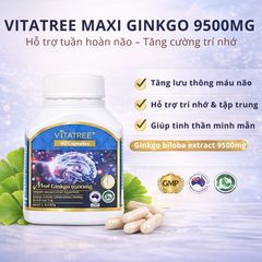 Viên uống Vitatree Maxi Ginkgo 9500mg hỗ trợ sức khỏe trí não - Lọ 60 viên