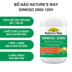 Viên Uống Bổ Não Nature's Way Ginkgo 2000 Úc - Tăng Cường Trí Nhớ và Tập Trung, Hỗ Trợ Tuần Hoàn Não Khỏe Mạnh