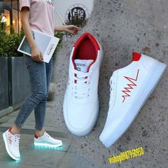Giày Phát Sáng Đèn LED 7 Màu Trắng Kẻ Nhịp Tim Đỏ - Giày Thời Trang Cho Nam Nữ, Thích Hợp Sinh Nhật, Tiệc Tùng, Sự Kiện