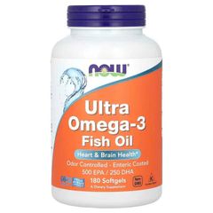 Viên uống bổ sung dầu cá Omega-3 Ultra Now Foods (500 EPA / 250 DHA) - Hỗ trợ sức khỏe mắt và tim mạch, 180 viên nang mềm