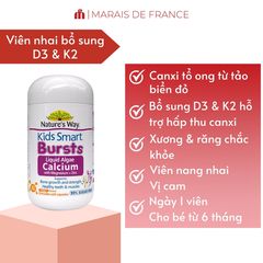 Viên Nhai Canxi Tảo Biển Nature’s Way Kids Smart Bursts - Bổ Sung Magnesium, Zinc, Vitamin D3, K2 Dành Cho Trẻ Em, Kẹo Dẻo Hấp Dẫn