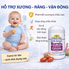 Viên Nhai Canxi Tảo Biển Nature’s Way Kids Smart Bursts - Bổ Sung Magnesium, Zinc, Vitamin D3, K2 Dành Cho Trẻ Em, Kẹo Dẻo Hấp Dẫn