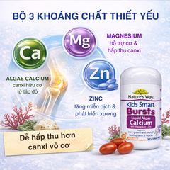 Viên Nhai Canxi Tảo Biển Nature’s Way Kids Smart Bursts - Bổ Sung Magnesium, Zinc, Vitamin D3, K2 Dành Cho Trẻ Em, Kẹo Dẻo Hấp Dẫn