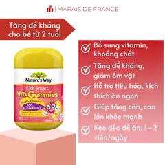 Kẹo Dẻo Vitamin Tổng Hợp Cho Trẻ - Nature's Way Kids Smart Vita Gummies Dành Cho Trẻ Ăn Kén, 60 Viên Hương Vị Trái Cây