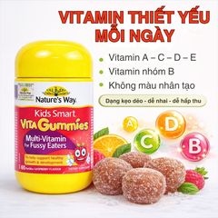 Kẹo Dẻo Vitamin Tổng Hợp Cho Trẻ - Nature's Way Kids Smart Vita Gummies Dành Cho Trẻ Ăn Kén, 60 Viên Hương Vị Trái Cây