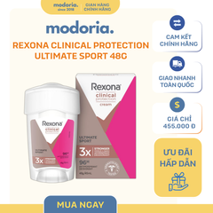 Lăn Khử Mùi Rexona Women Clinical Protection Ultimate Sport 48g - Dạng Kem Năng Động, Hỗ Trợ Kiểm Soát Mồ Hôi Cho Nữ