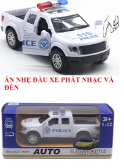 Xe Mô Hình Ô Tô Cảnh Sát Mini Kim Loại Có Đèn & Âm Thanh - Đồ Chơi Trẻ Em Chất Lượng Cao, Kích Thước 12.2cm x 5.5cm x 5.5cm