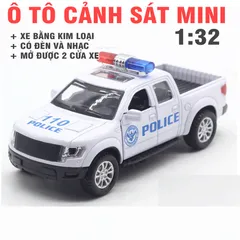 Xe Mô Hình Ô Tô Cảnh Sát Mini Kim Loại Có Đèn & Âm Thanh - Đồ Chơi Trẻ Em Chất Lượng Cao, Kích Thước 12.2cm x 5.5cm x 5.5cm