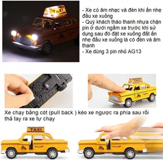 Mô Hình Xe Ô Tô Taxi Mini Tỉ Lệ 1:36 Bằng Sắt Mở Được Cửa Có Đèn Âm Thanh - Đồ Chơi Trẻ Em Chất Lượng Cao