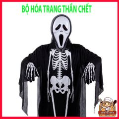Bộ Trang Phục Thần Chết Halloween - Áo Choàng, Mặt Nạ, Lưỡi Hái & Găng Tay, Hóa Trang Ma Quái Cho Tiệc Tùng