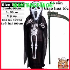 Bộ Trang Phục Thần Chết Halloween - Áo Choàng, Mặt Nạ, Lưỡi Hái & Găng Tay, Hóa Trang Ma Quái Cho Tiệc Tùng
