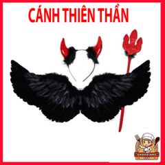 Cánh Thiên Thần Cosplay Lông Vũ Đen Trắng Cho Người Lớn và Trẻ Em - Phụ Kiện Hóa Trang Tưng Bừng Dịp Lễ Hội