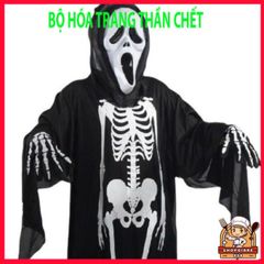 Bộ Trang Phục Thần Chết Halloween - Áo Xương và Mặt Nạ Ma Quái - Trang Phục Hóa Trang Độc Đáo Cho Tiệc và Lễ Hội