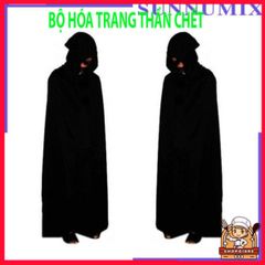 Bộ Trang Phục Thần Chết Halloween 3 Mảnh Với Họa Tiết Xương Đầu Lâu - Áo Choàng, Găng Tay Phù Hợp Cho Tiệc Hóa Trang
