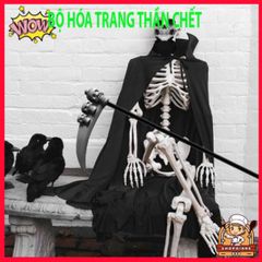 Bộ Trang Phục Halloween Thần Chết 3 Món Cho Trẻ Em - Áo Choàng, Găng Tay Xương và Mặt Nạ Đầu Lâu Scream Hóa Trang Ma Quái