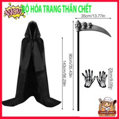 Bộ Trang Phục Halloween Thần Chết 3 Món Cho Trẻ Em - Áo Choàng, Găng Tay Xương và Mặt Nạ Đầu Lâu Scream Hóa Trang Ma Quái