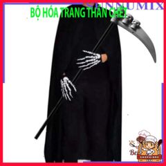 Bộ trang phục Thần Chết quái dị cho Halloween: lưỡi hái, bao tay, mặt nạ và áo choàng xương đầu lâu. 580838