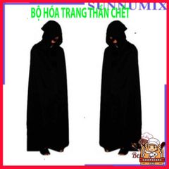 Bộ trang phục Thần Chết quái dị cho Halloween: lưỡi hái, bao tay, mặt nạ và áo choàng xương đầu lâu. 580838