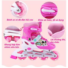 Giày Patin Thời Trang Có Đèn LED 8 Bánh - Tặng Bộ Bảo Hộ và Phụ Kiện Cho Bé Trên 3 Tuổi, Năng Động và An Toàn
