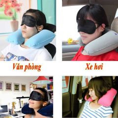 Gối Hơi Du Lịch Tặng Bịt Mắt Bịt Tai - Bộ 3 Trang Bị Ngủ Ngon Cho Chuyến Đi Dài Hạn, Tiện Dụng Cho Văn Phòng, Ô Tô, Máy Bay