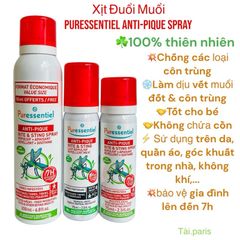 Xịt Đuổi Muỗi và Côn Trùng 100% Thiên Nhiên Puressentiel Anti-Pique 200ml - An Toàn Cho Bé và Gia Đình, Hiệu Quả 7h, Mùi Tinh Dầu Dễ Chịu