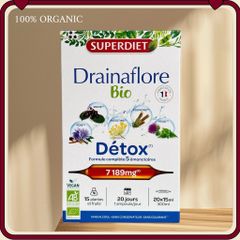 Nước Uống Detox Superdiet Drainaflore Pháp - Thải Độc Gan, Thận, Ruột, Hỗ Trợ Tiêu Hóa - Hộp 20 Ống Hữu Cơ 300ml