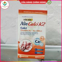 Viên uống bổ sung Calci, Vitamin D3 và K2 Nin Calci K2 - Hỗ trợ xương chắc khỏe, giảm nguy cơ loãng xương - 60 viên