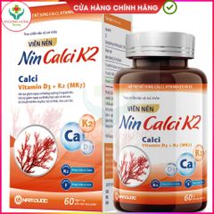 Viên uống bổ sung Calci, Vitamin D3 và K2 Nin Calci K2 - Hỗ trợ xương chắc khỏe, giảm nguy cơ loãng xương - 60 viên